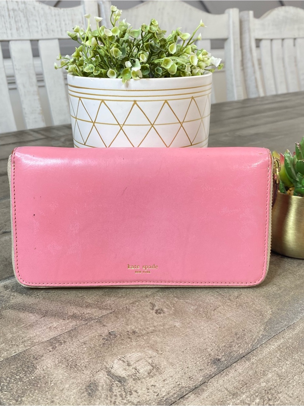 Kate Spade New York Pink Leather Zip Around Continental Wallet